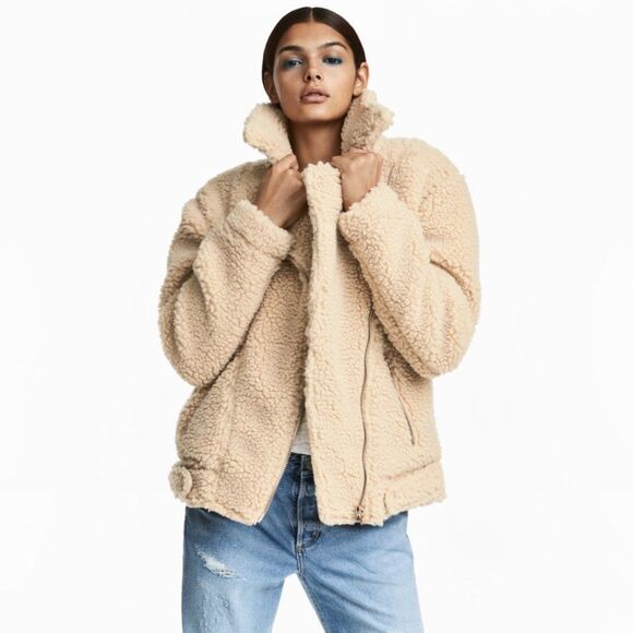 H&M Divided Teddy Sherpa Longline Moto Jacket - Picture 1 of 10